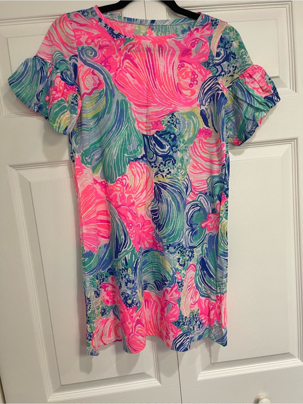 Lilly Pulitzer Pink & Green Floral Ruffle-Sleeve Girls Dress